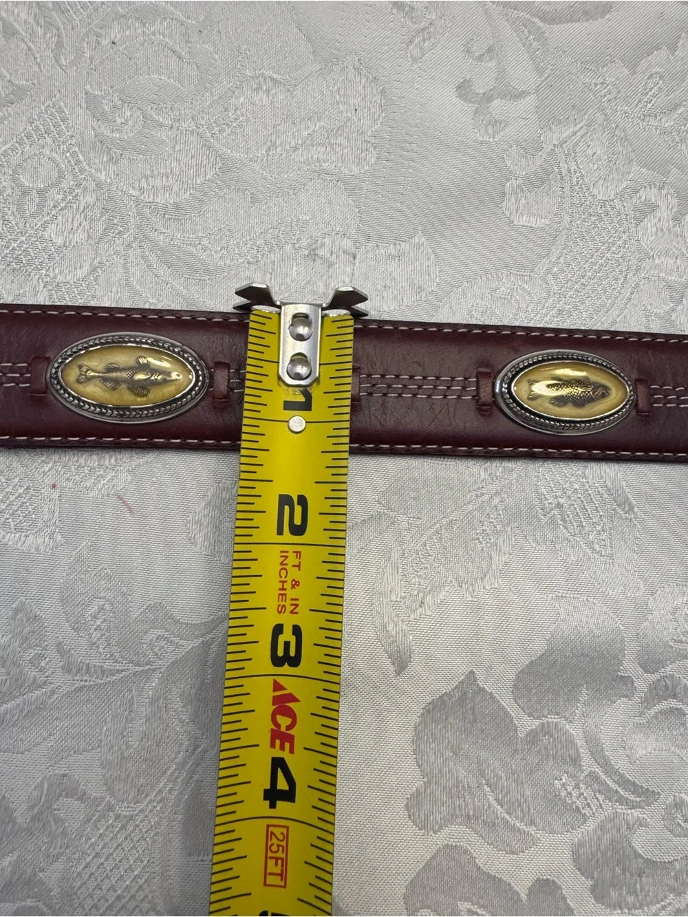 Onyx By Brighton Brown Leather Belt‎ Men’s Size 34 Fish Bass Western Preppy Dad
